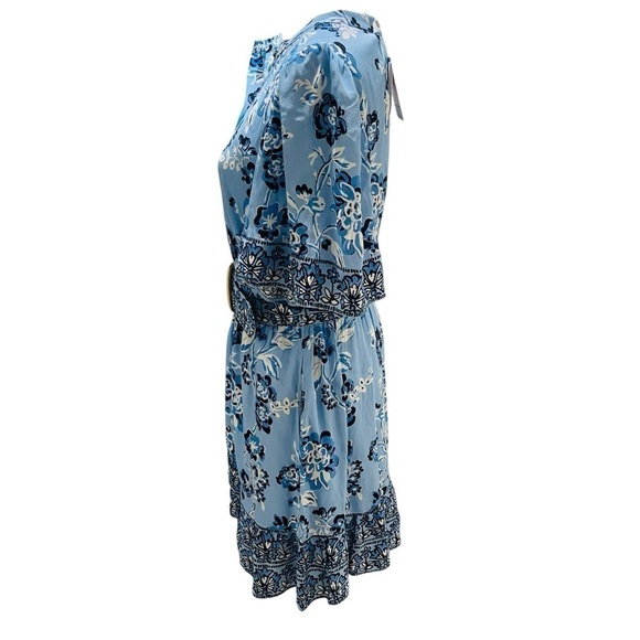 SAIL to SABLE Style Charade Placid Floral Belted Ruffle Hem Shirt Dress MEDIUM - Picture 3 of 14